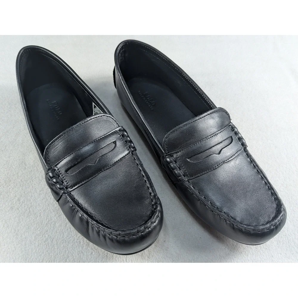 Polo Ralph Lauren Telly Boys Black Leather Penny Loafers Shoes 6 990074J